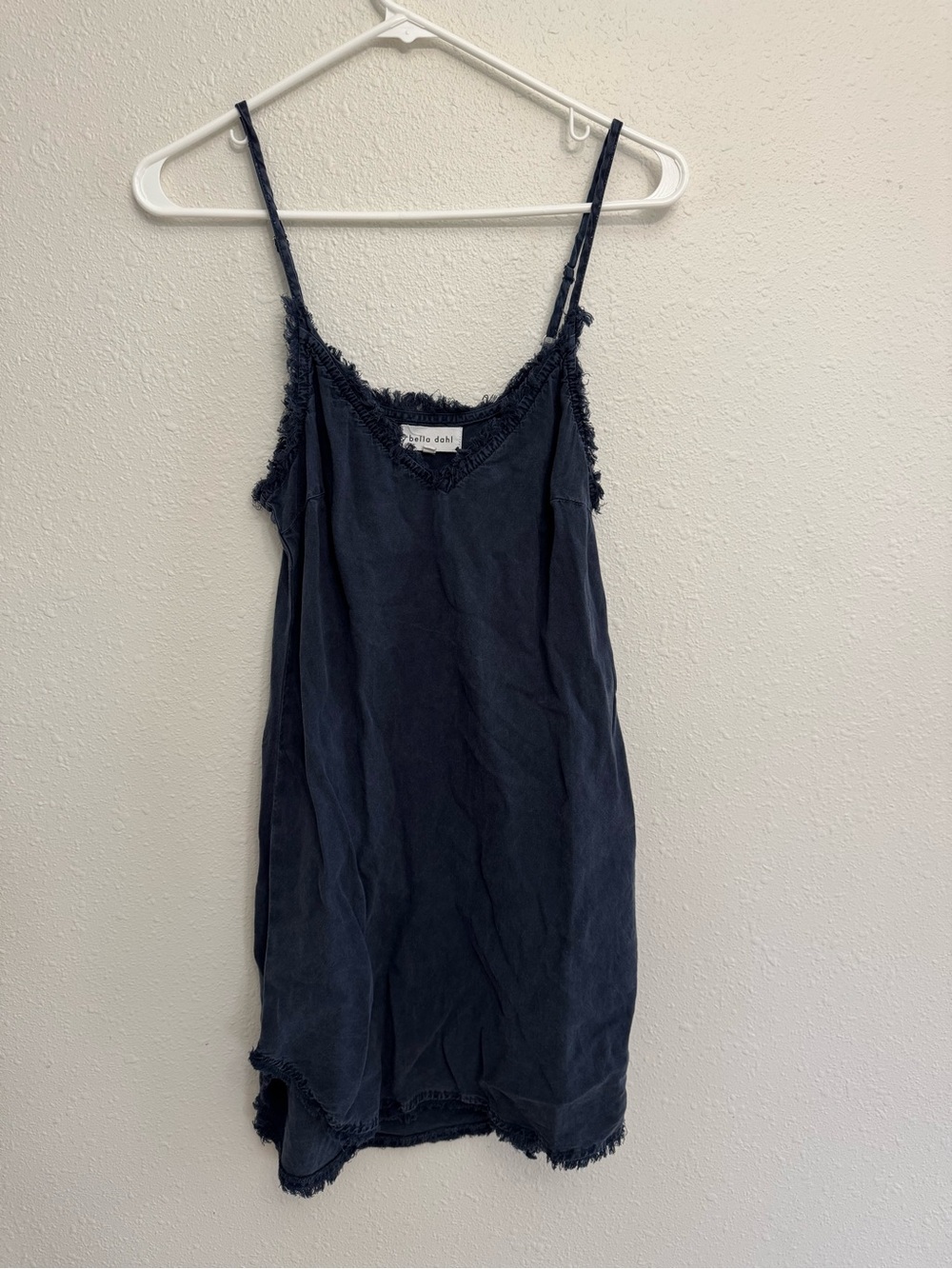 Bella Dahl Navy Fringe-Trim Slip mini dress